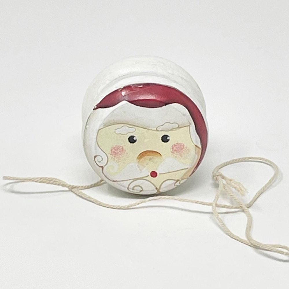 Vintage Wooden Santa Claus Yo-Yo Hand Painted 2 Inch Folk Art Style Primitive
